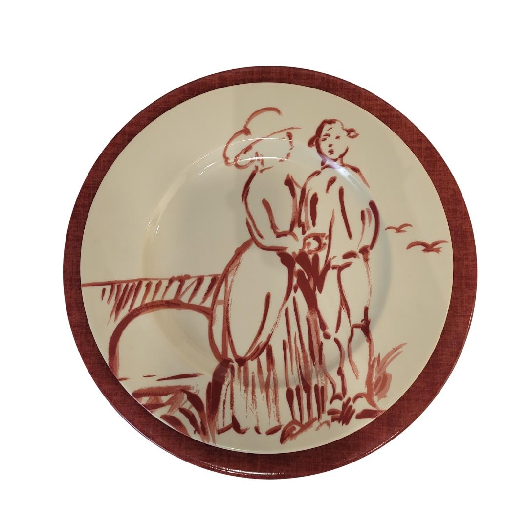 Burgunder Limoges Porzellan 12 Teller Patrick Frey 1990 Frankreich (Moderne der Mitte des Jahrhunderts) im Angebot