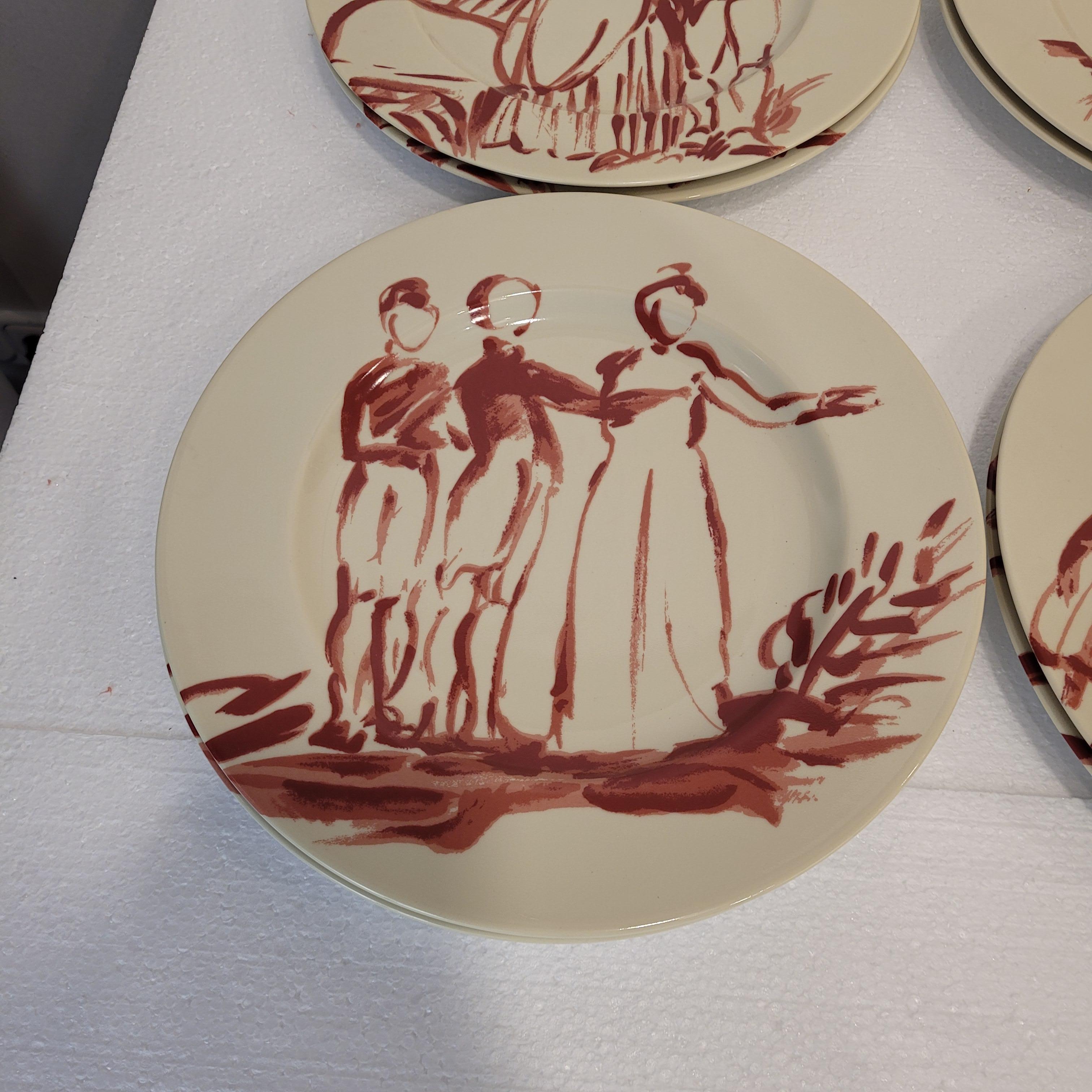 Burgunder Limoges Porzellan 12 Teller Patrick Frey 1990 Frankreich (Ende des 20. Jahrhunderts) im Angebot