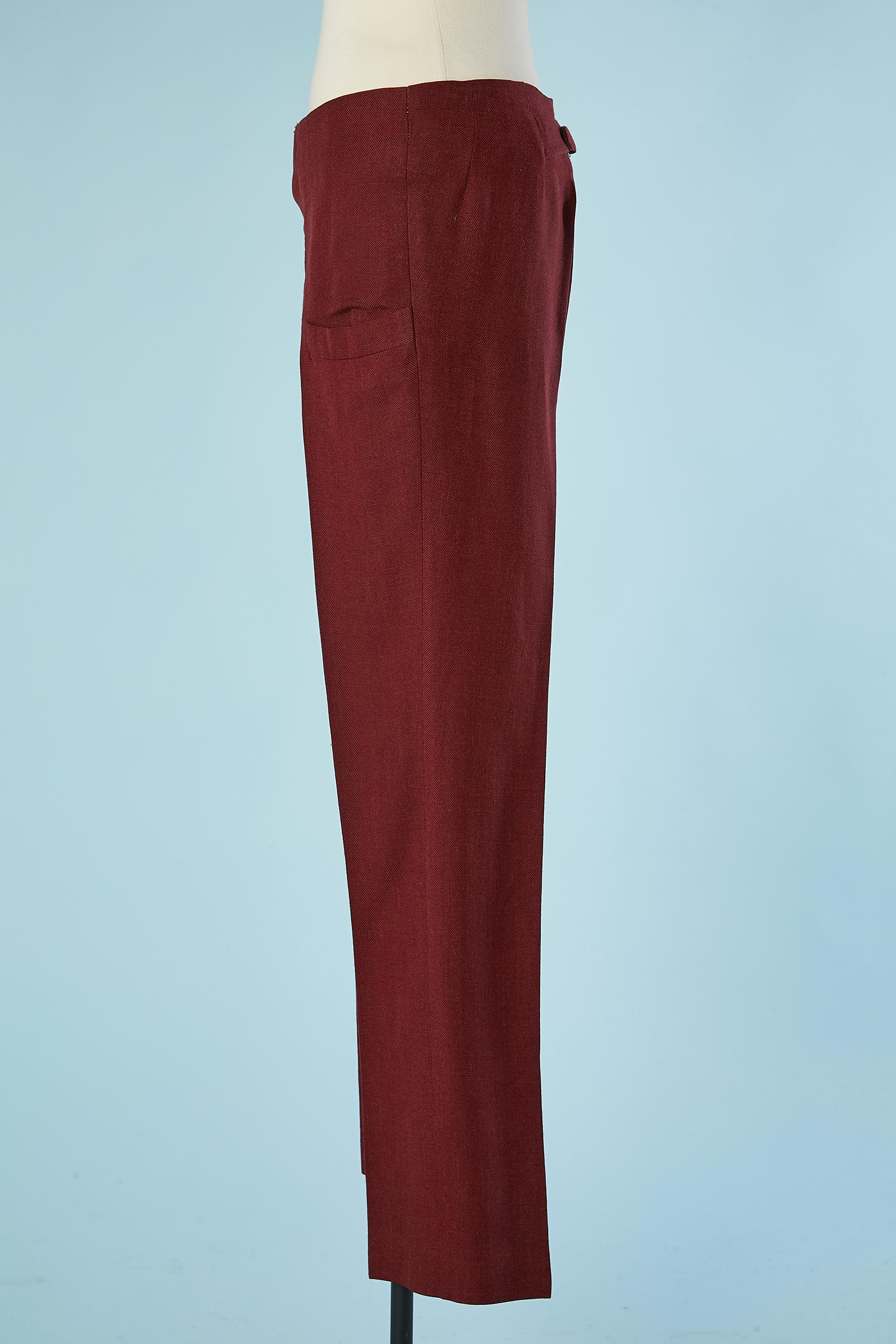 Brown Burgundy linen and acrylic high-waisted trouser Pierre Cardin  For Sale