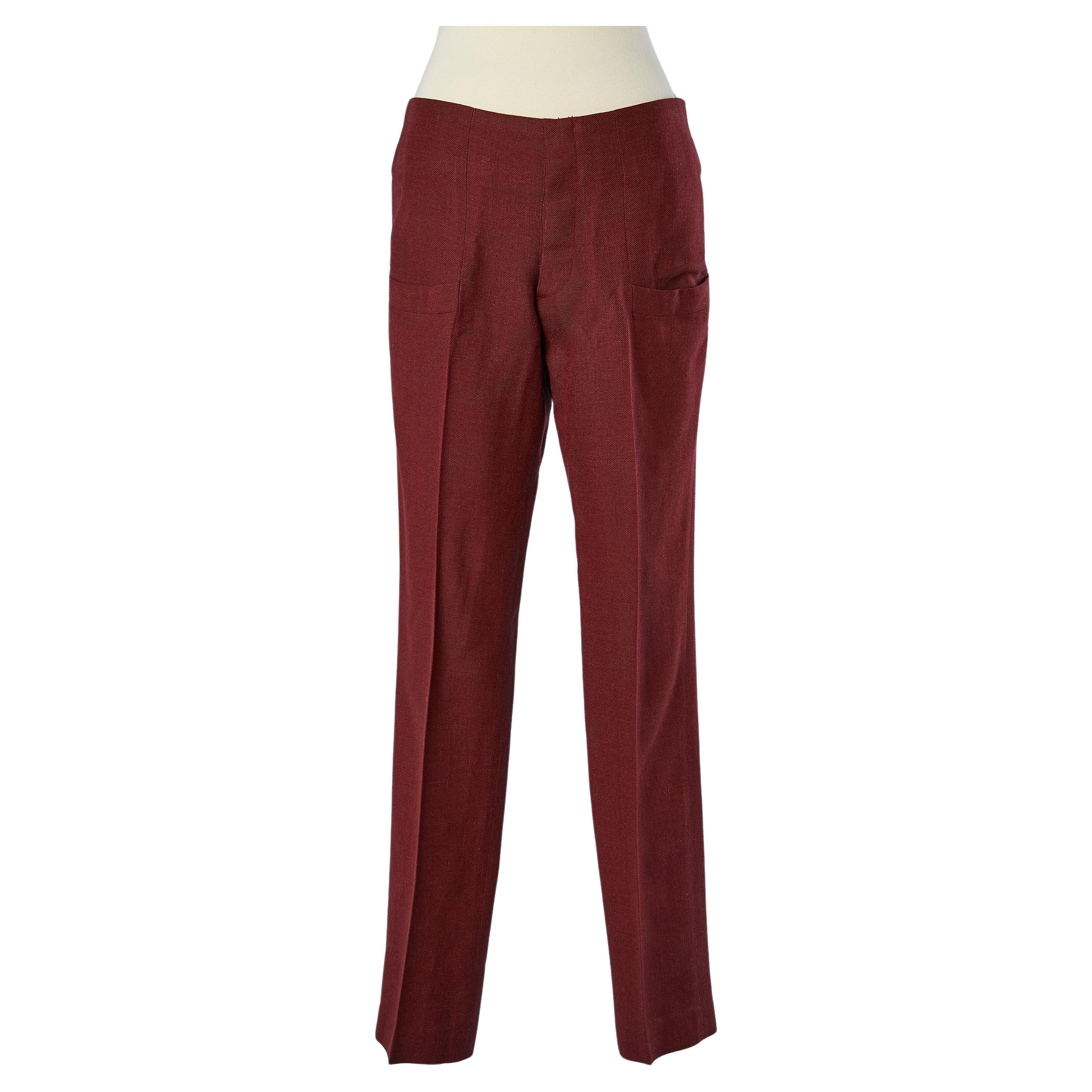 Burgundy linen and acrylic high-waisted trouser Pierre Cardin  For Sale