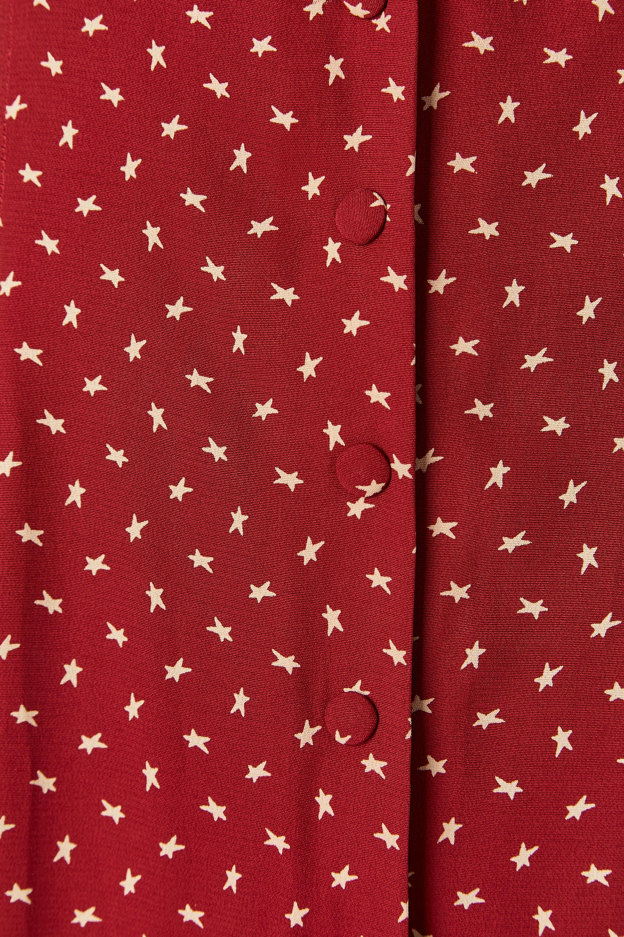 Red Burgundy long slip rayon dress with star print Thierry Mugler ACTIV For Sale