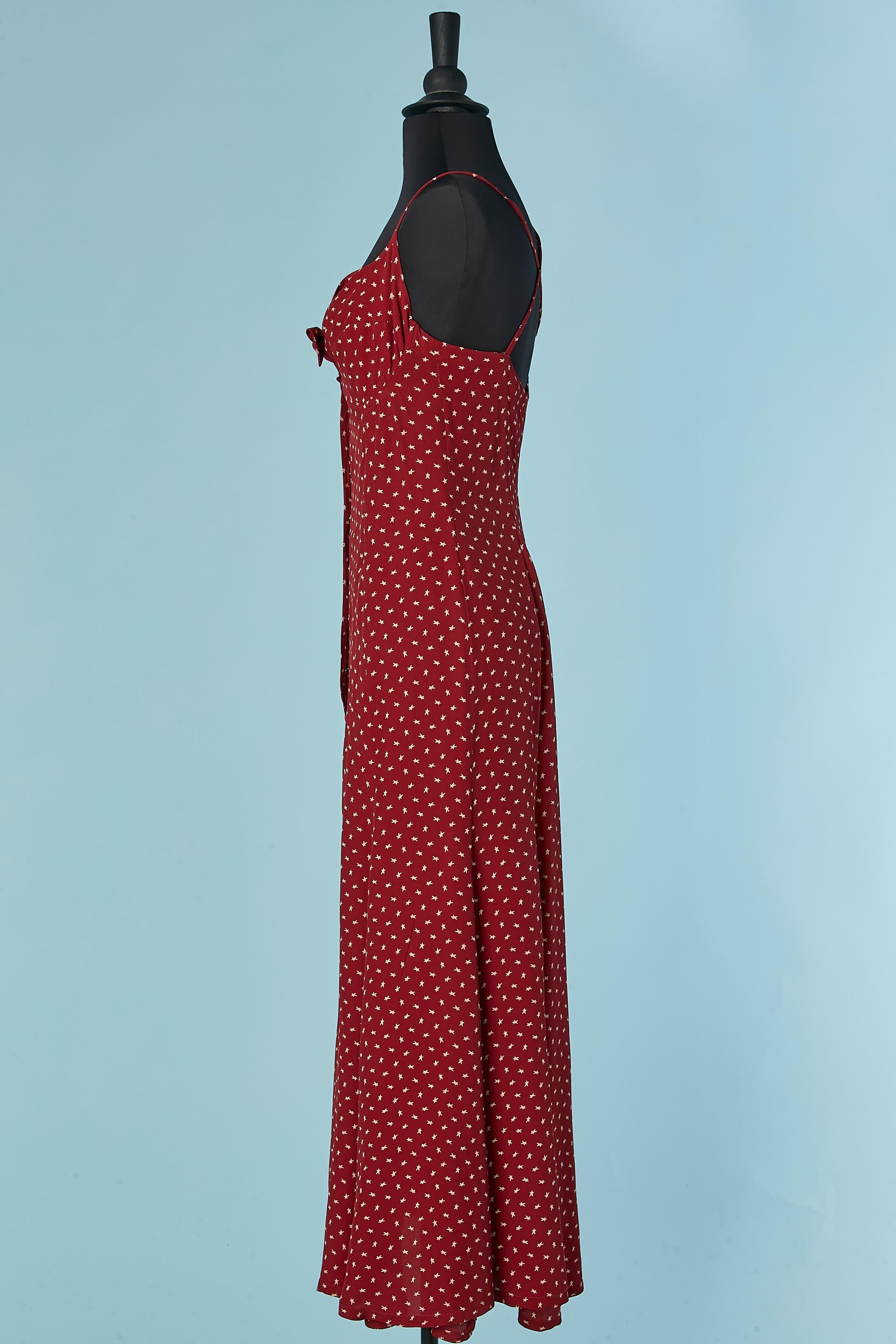 Burgundy long slip rayon dress with star print Thierry Mugler ACTIV In Excellent Condition For Sale In Saint-Ouen-Sur-Seine, FR