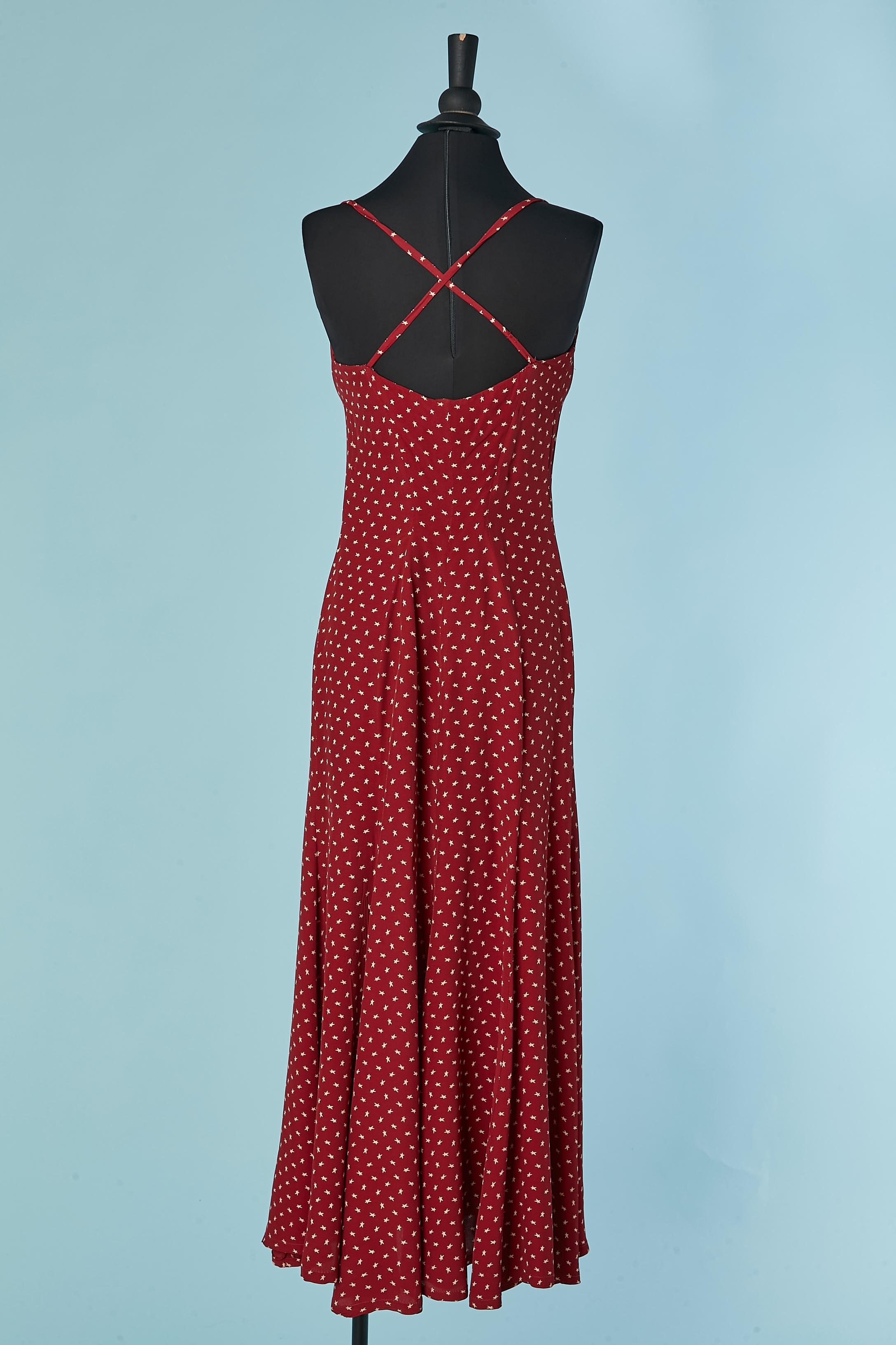 Women's Burgundy long slip rayon dress with star print Thierry Mugler ACTIV For Sale