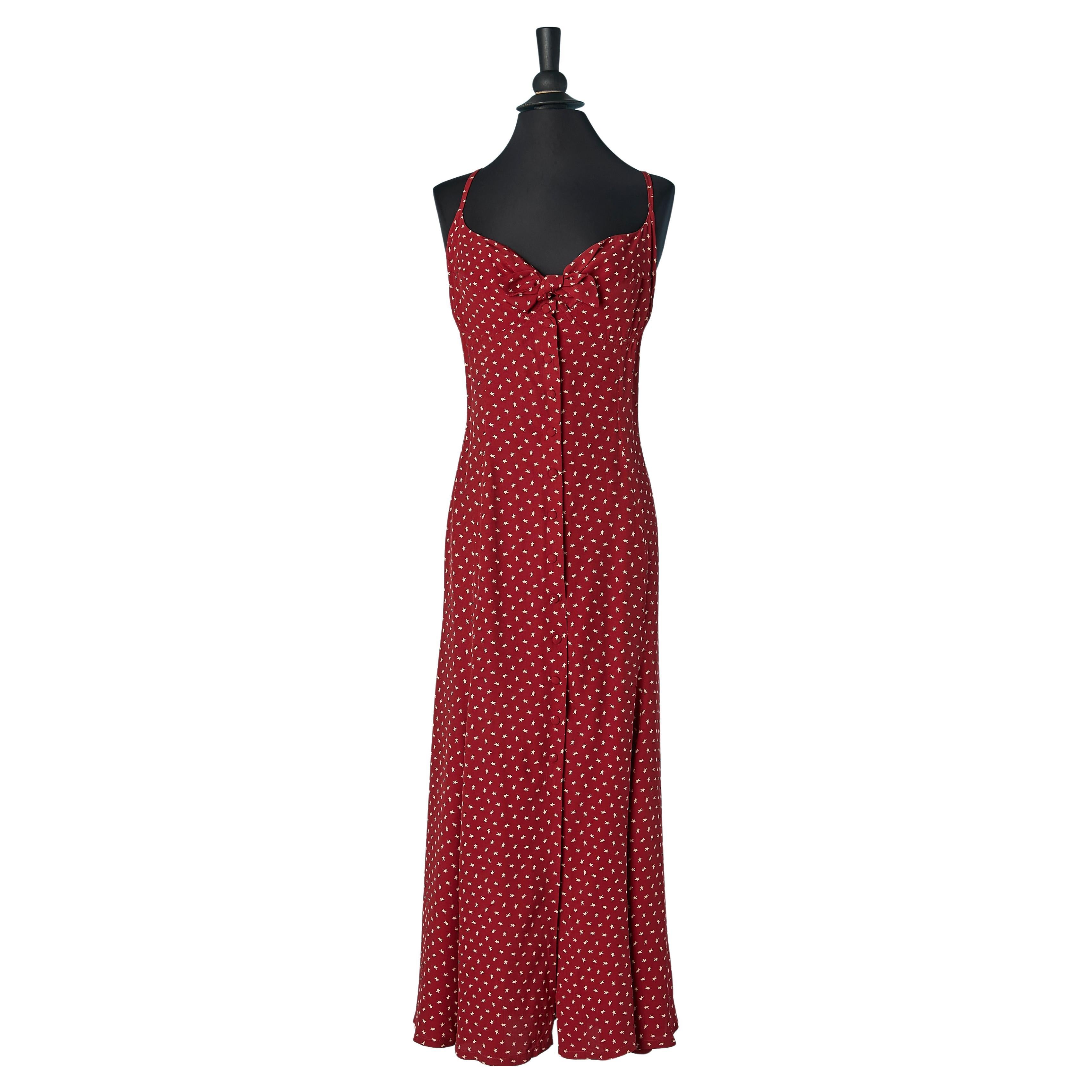 Burgundy long slip rayon dress with star print Thierry Mugler ACTIV For Sale