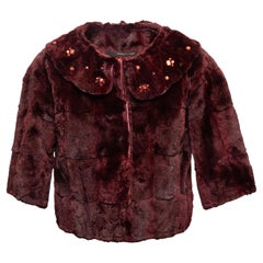 Burgundy Maurizio Pecoraro Embellished Fur Evening Jacket Size IT 40