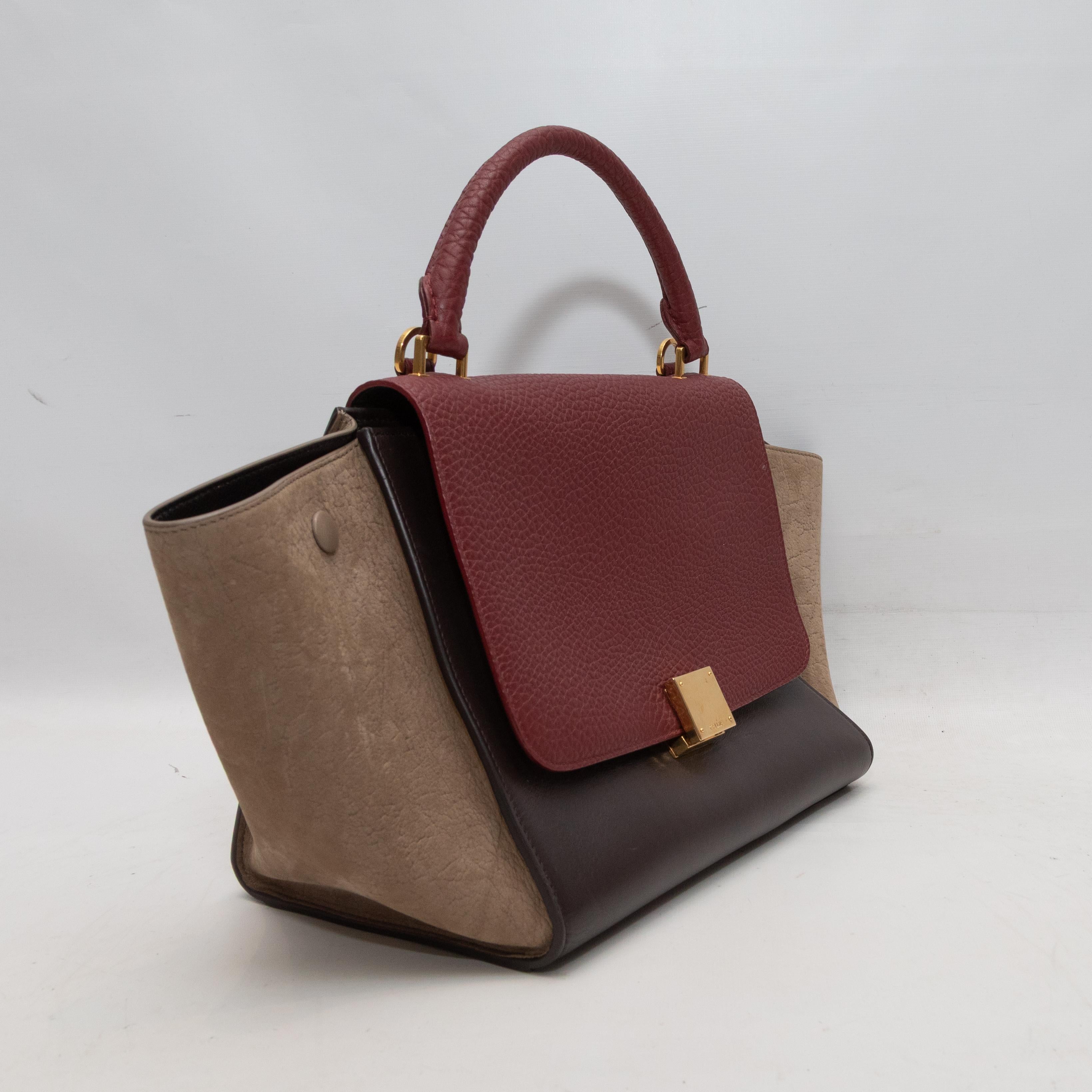 Black Burgundy & Multicolor Celine Small Tricolor Trapeze Bag For Sale