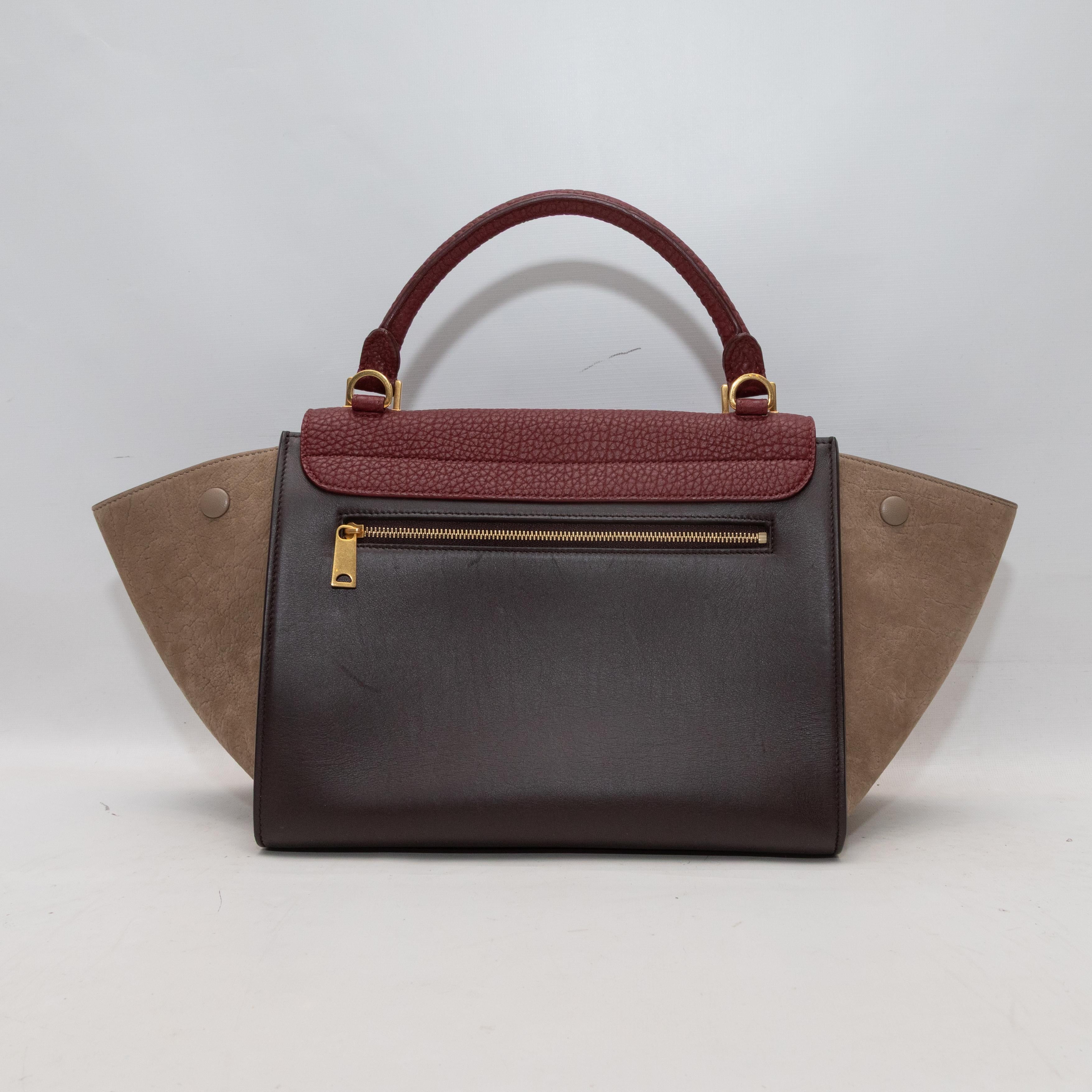 Burgundy & Multicolor Celine Small Tricolor Trapeze Bag In Good Condition For Sale In New York, NY
