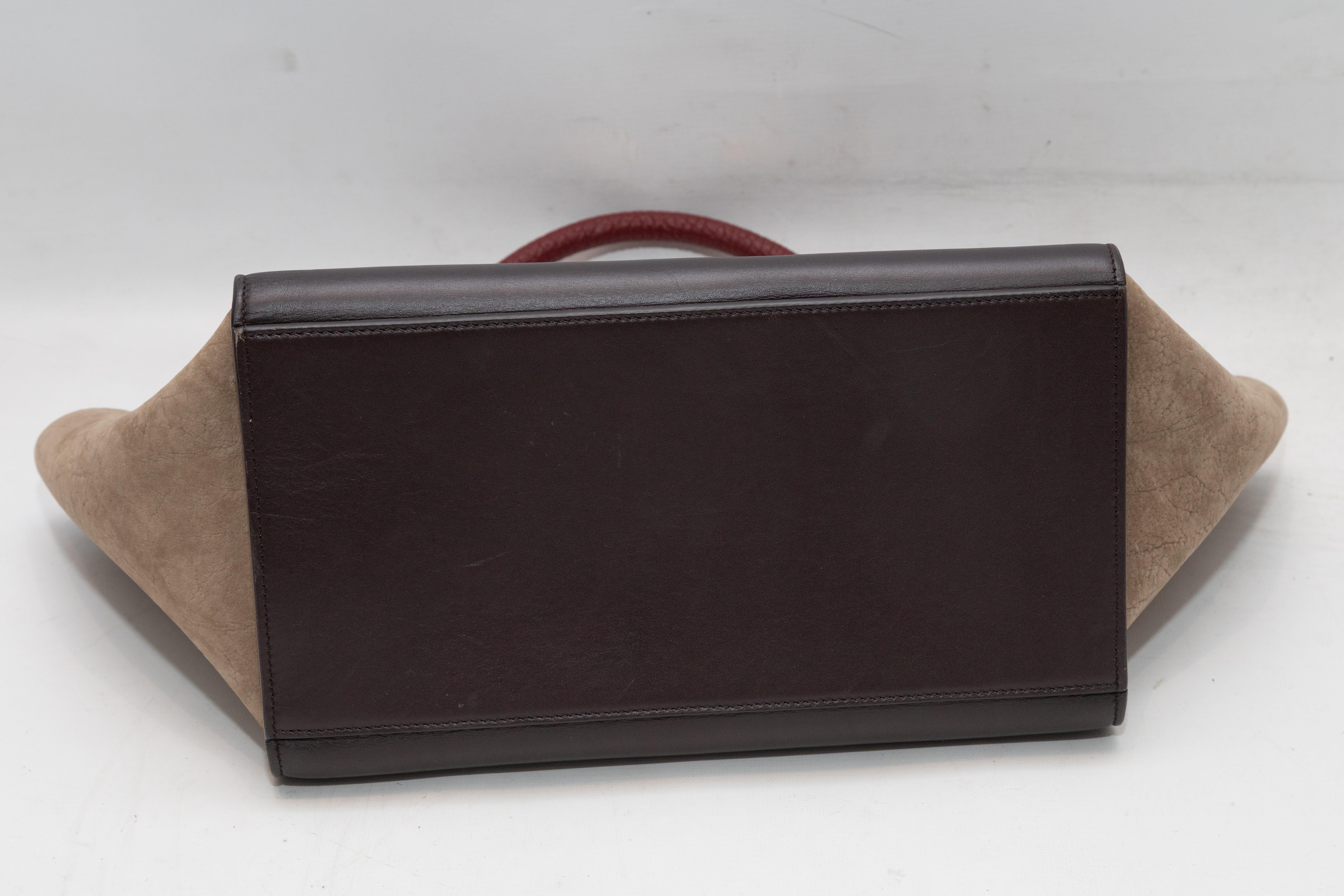 Burgundy & Multicolor Celine Small Tricolor Trapeze Bag For Sale 2