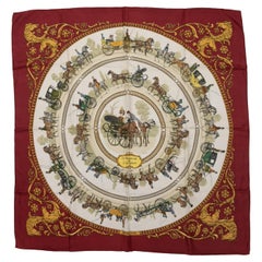 Pañuelo de seda estampado con motivos La Promenade De Longchamps burdeos y multicolor