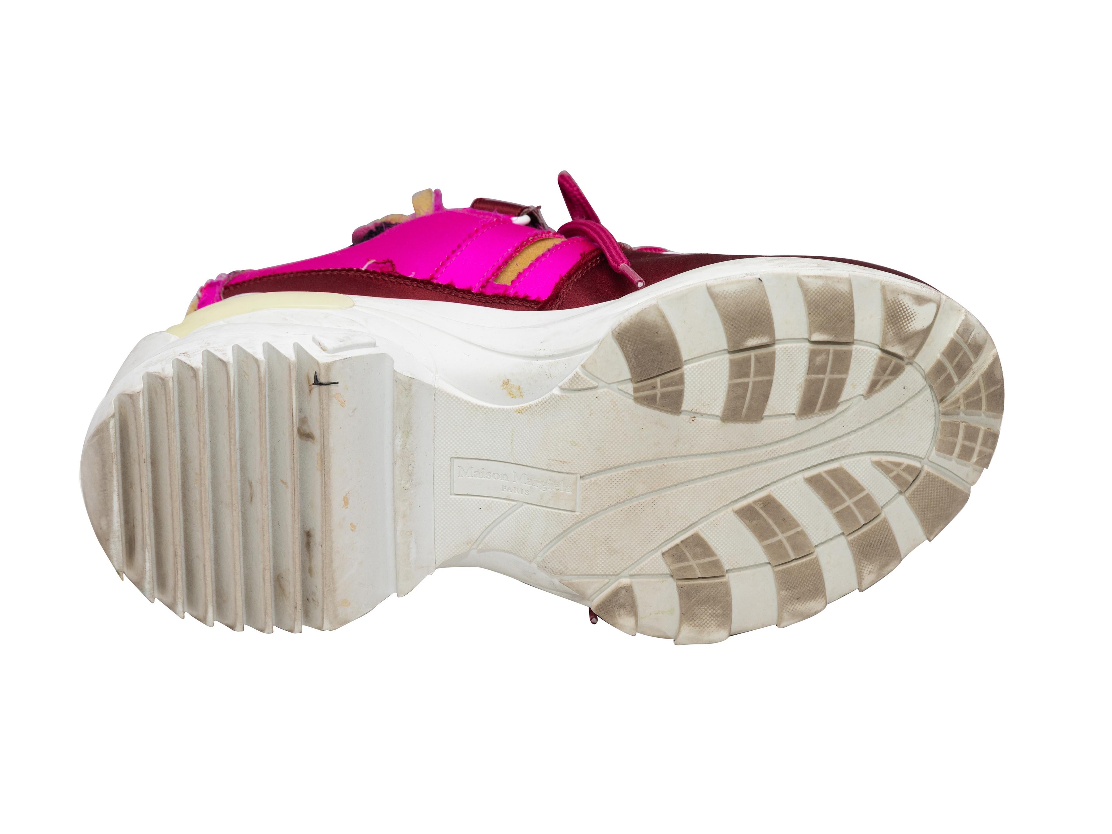 Beige Burgundy & Multicolor Maison Margiela Satin Chunky Low-Top Sneakers Size 40 For Sale