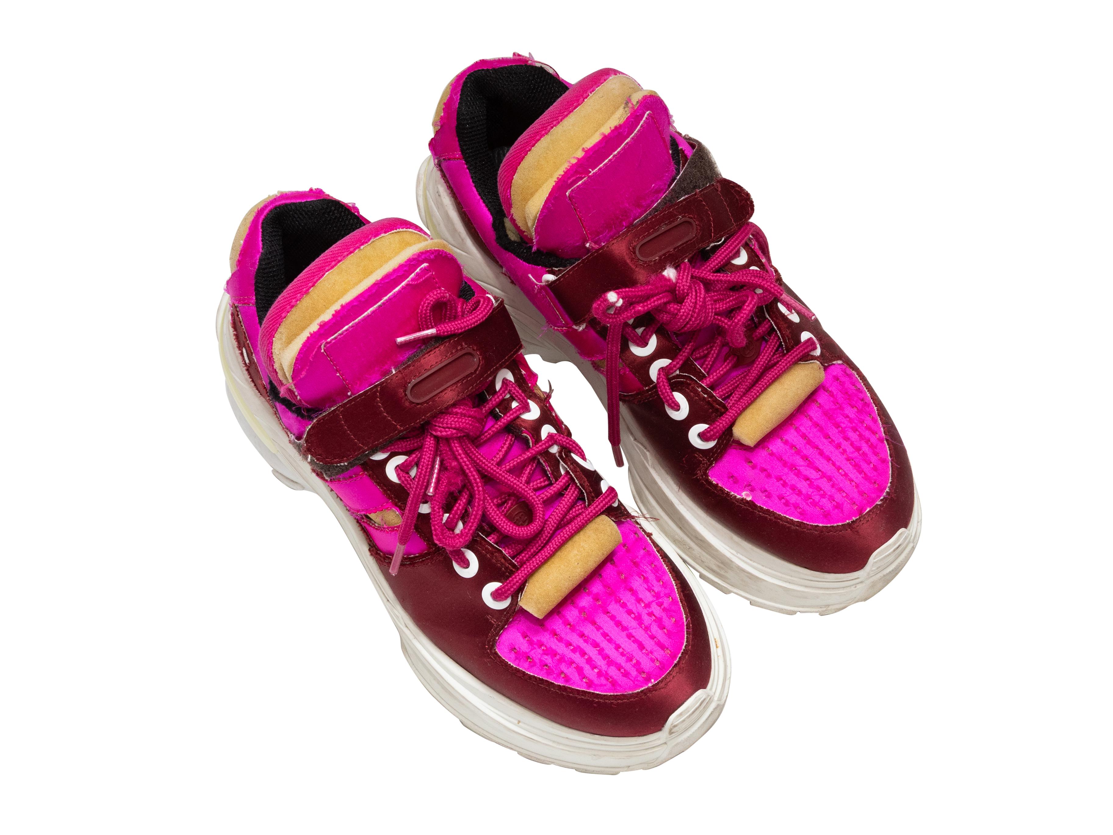 Burgundy & Multicolor Maison Margiela Satin Chunky Low-Top Sneakers Size 40 In Good Condition For Sale In New York, NY