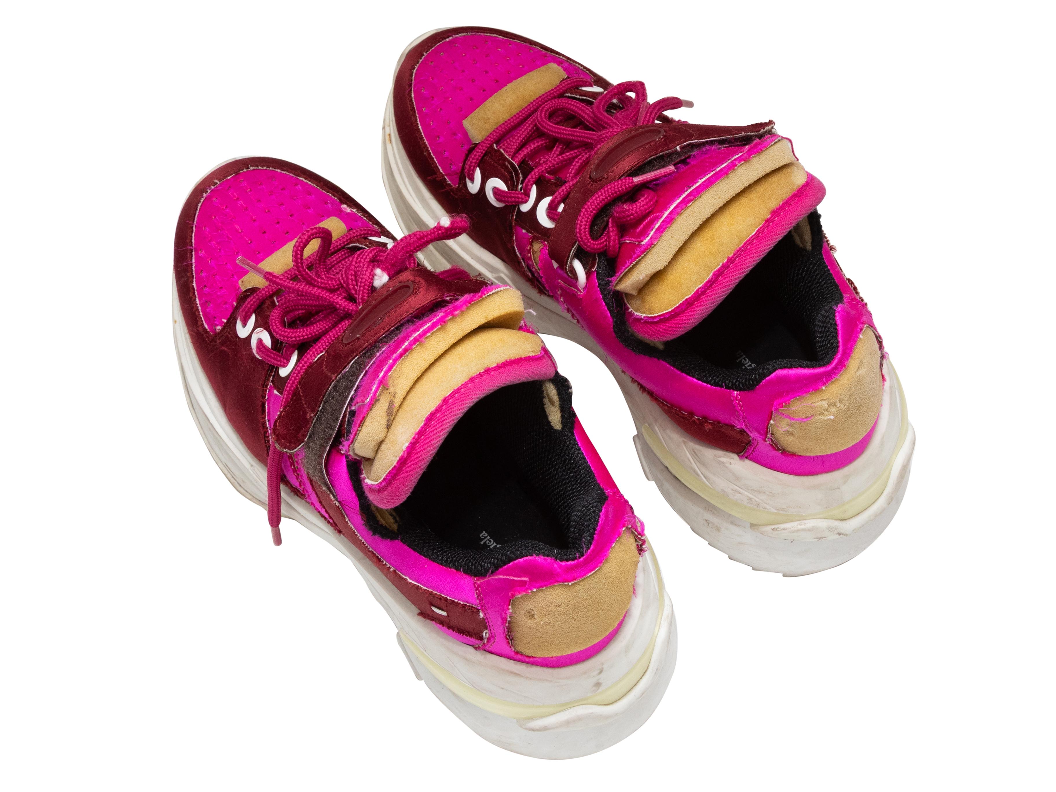 Women's Burgundy & Multicolor Maison Margiela Satin Chunky Low-Top Sneakers Size 40 For Sale
