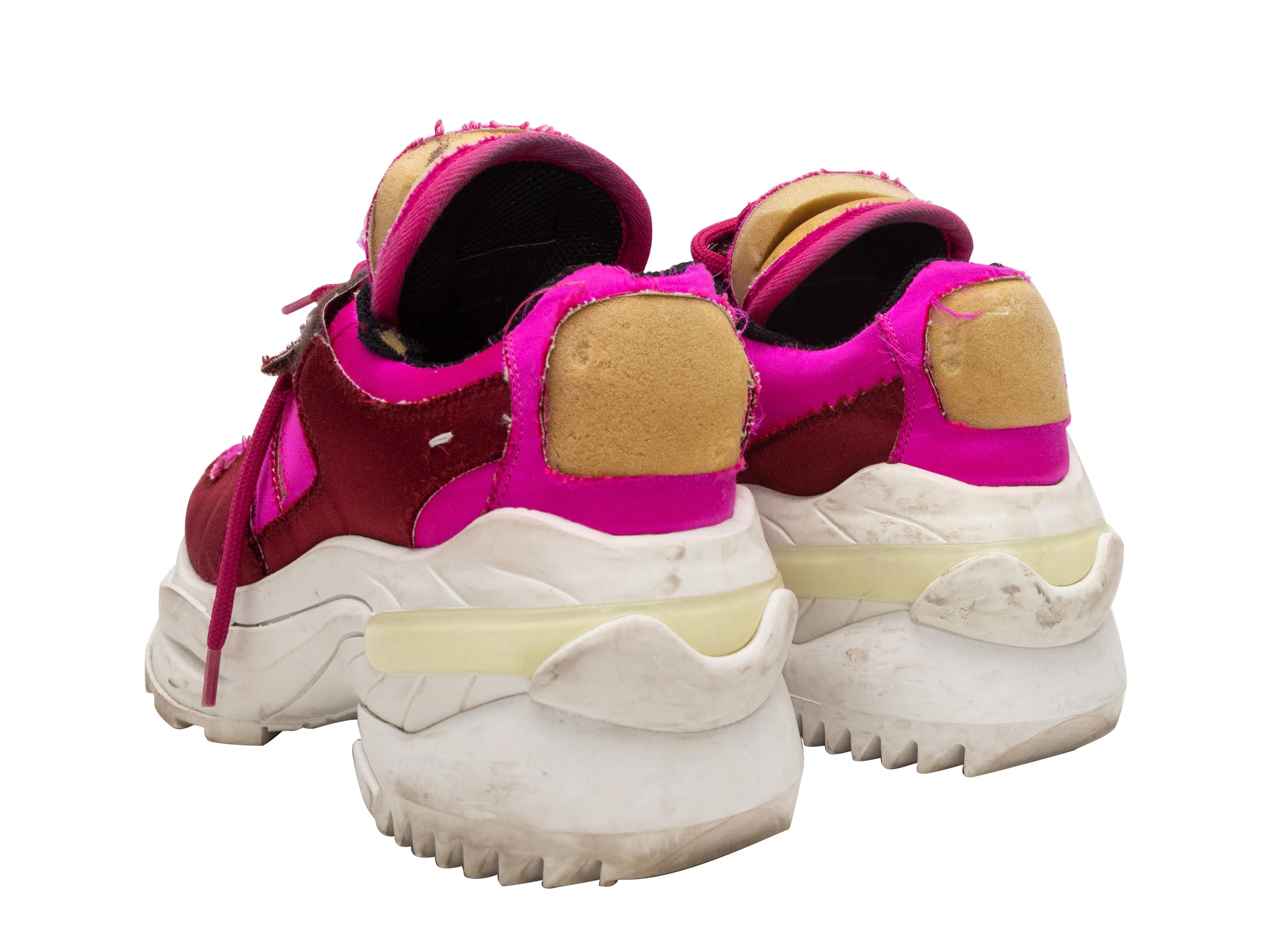 Burgundy & Multicolor Maison Margiela Satin Chunky Low-Top Sneakers Size 40 For Sale 1