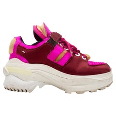Used Burgundy & Multicolor Maison Margiela Satin Chunky Low-Top Sneakers Size 40