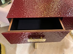 Burgundy Murano Ashlar Glass and Brass Console Table with Three Drawers 2000
