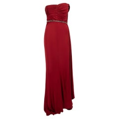 Badgley Mischka Burgundy One Shoulder Beaded Maxi Gown Size S