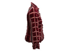Burgundy Oscar de la Renta Ruched Velvet & Silk Jacket