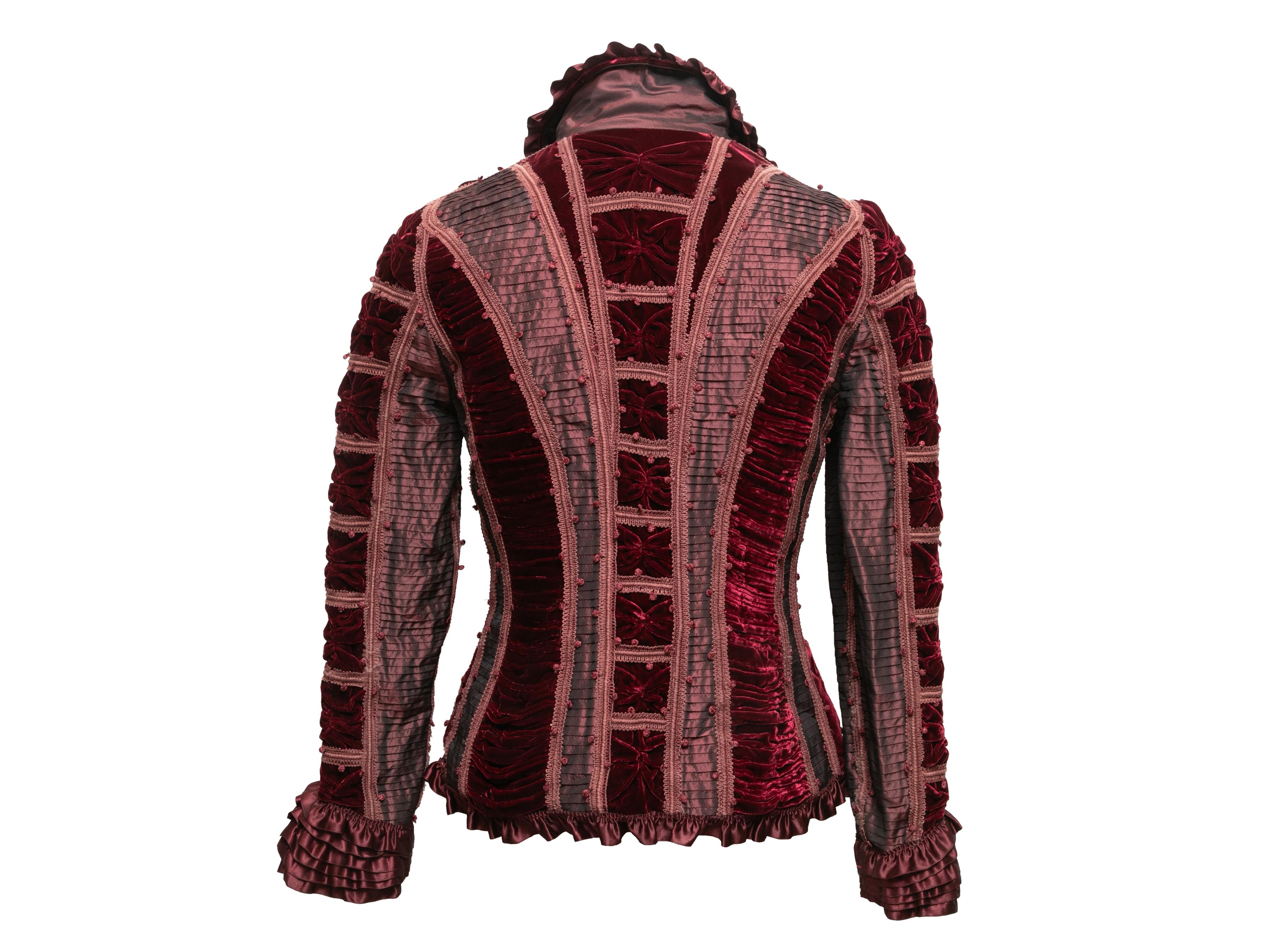 Burgundy Oscar de la Renta Ruched Velvet & Silk Jacket In Good Condition In New York, NY