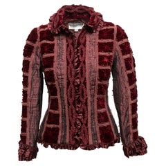 Burgundy Oscar de la Renta Ruched Velvet & Silk Jacket