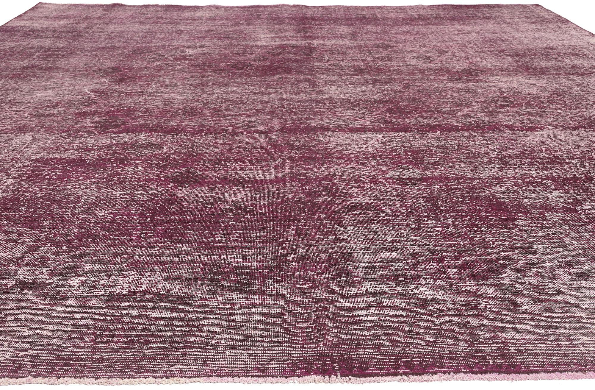 Hand-Knotted Vintage Turkish Burgundy Overdyed Rug, Modern Industrial Meets Rustic Elegance For Sale