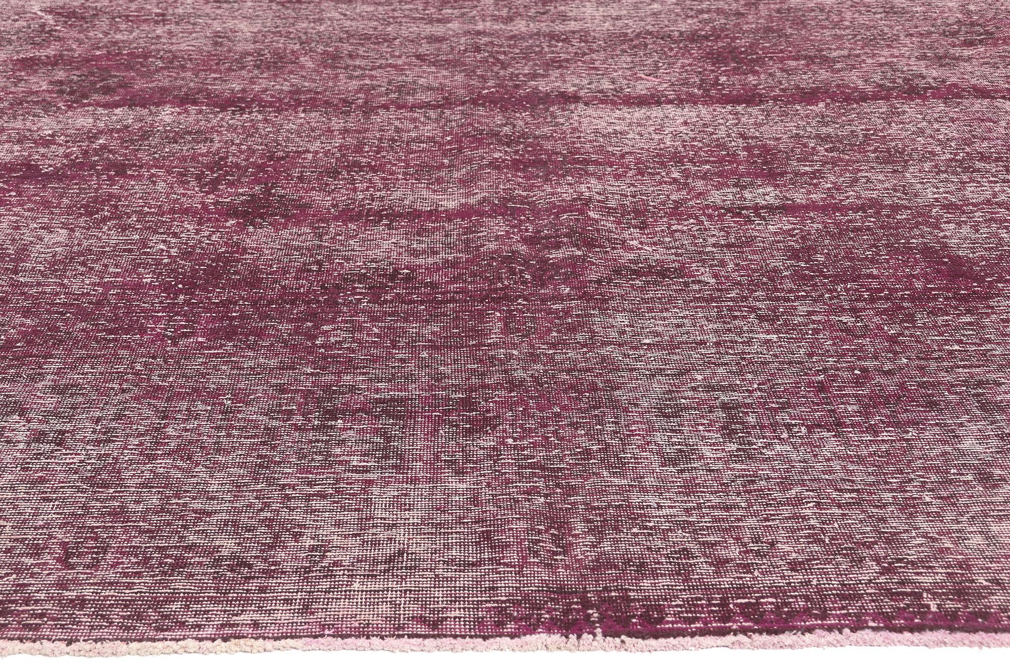 Vintage Turkish Burgundy Overdyed Rug, Modern Industrial Meets Rustic Elegance In Distressed Condition For Sale In Dallas, TX