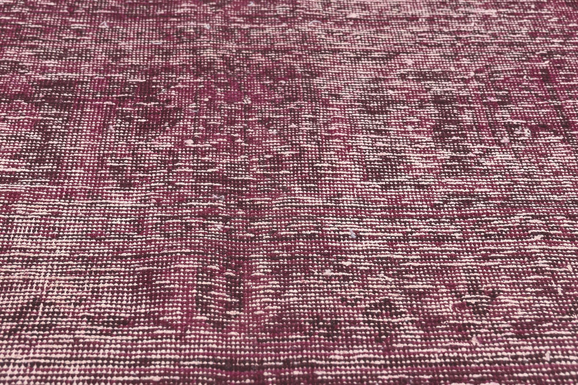 20th Century Vintage Turkish Burgundy Overdyed Rug, Modern Industrial Meets Rustic Elegance For Sale