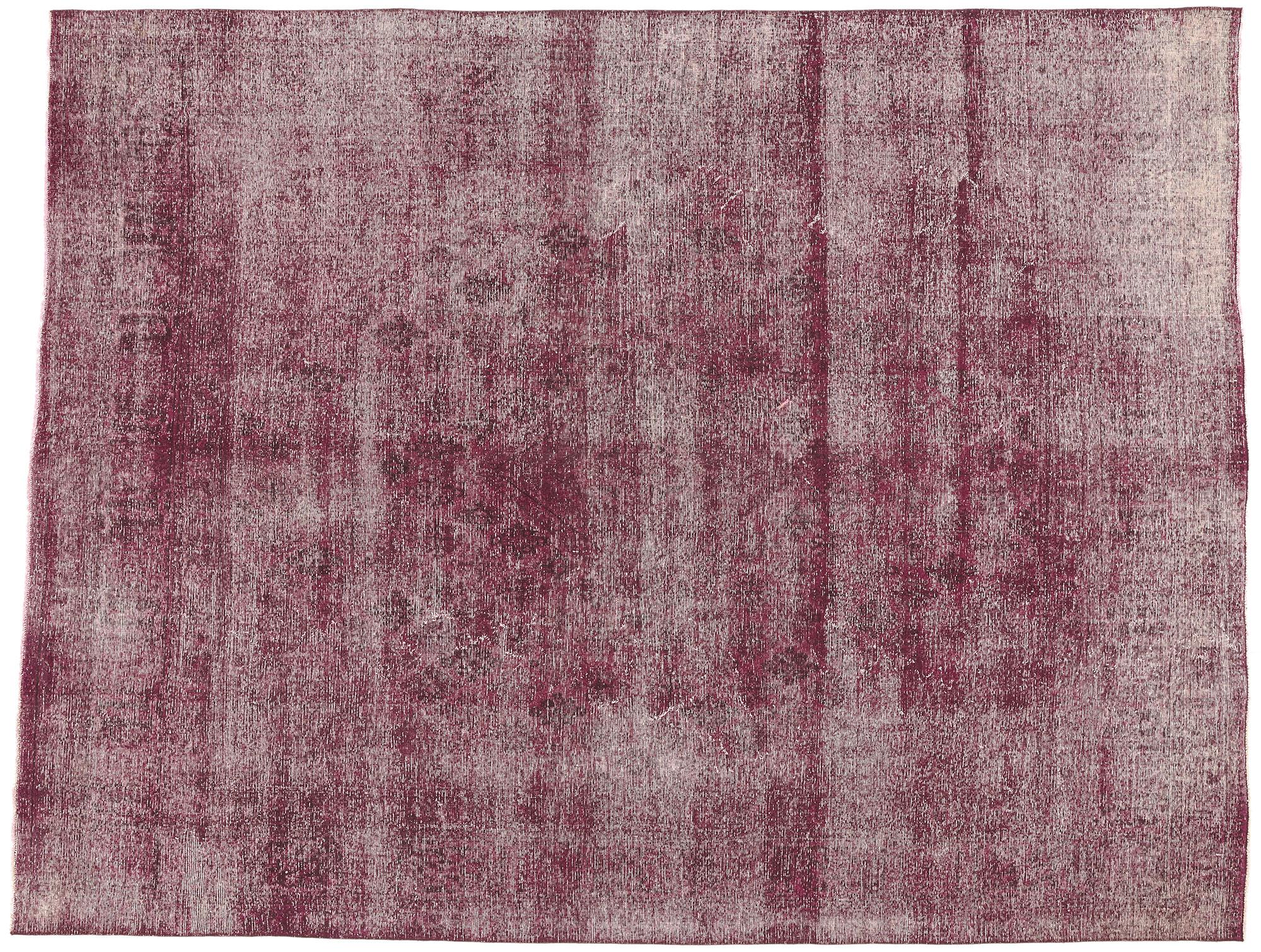 Vintage Turkish Burgundy Overdyed Rug, Modern Industrial Meets Rustic Elegance For Sale 4