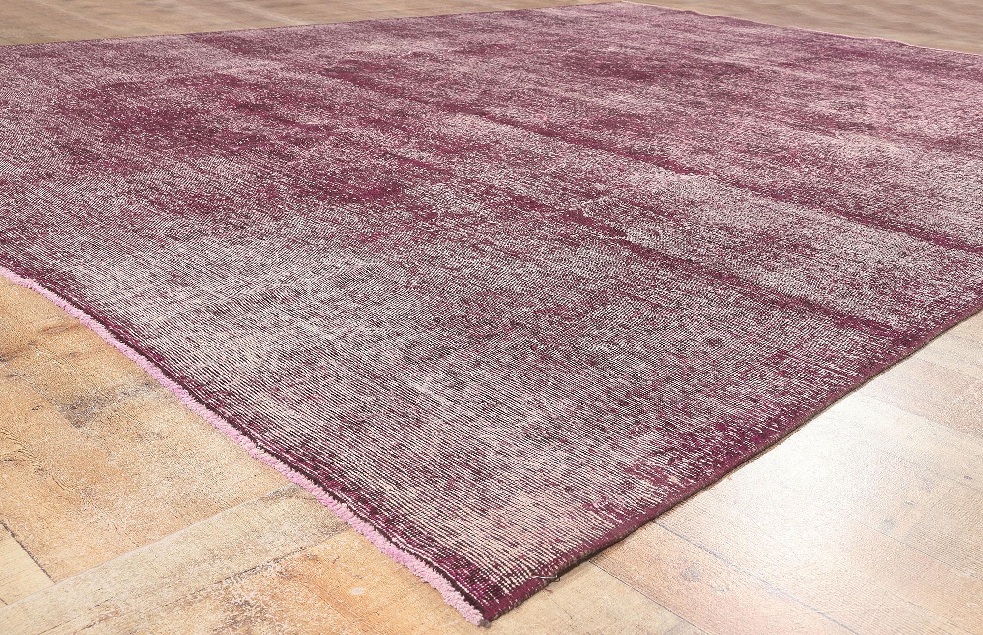 Vintage Turkish Burgundy Overdyed Rug, Modern Industrial Meets Rustic Elegance For Sale 1