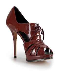 Burgundy Patent Leather Lace Up Peep Toe Heels Size IT 39.5