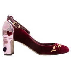 Bombas corazón de terciopelo y piel Dolce & Gabbana burdeos y rosa talla 38.5