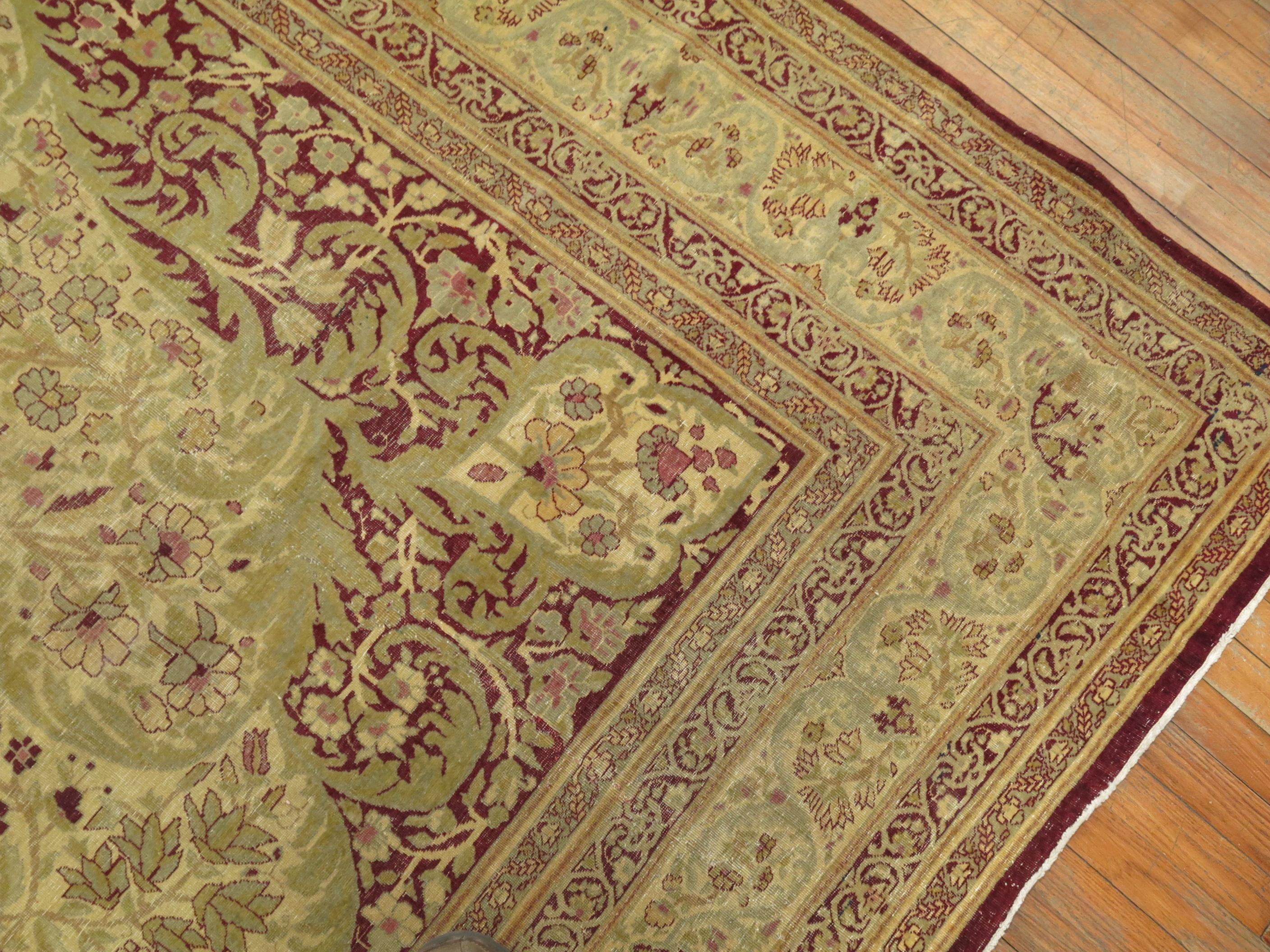 Burgundy Pistachio Green Antique Indian Amritsar Room Size Rug 3