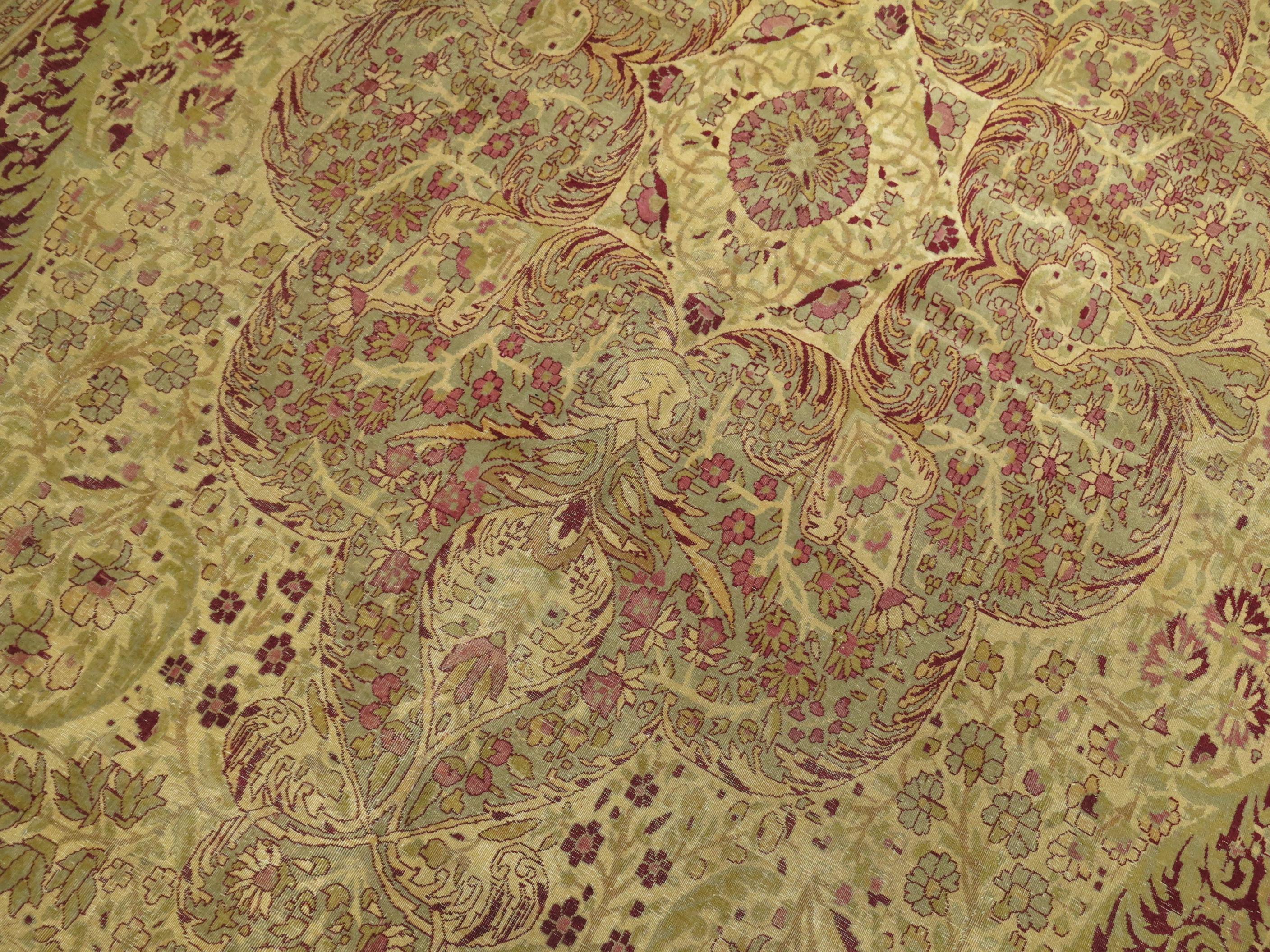 Burgundy Pistachio Green Antique Indian Amritsar Room Size Rug 4