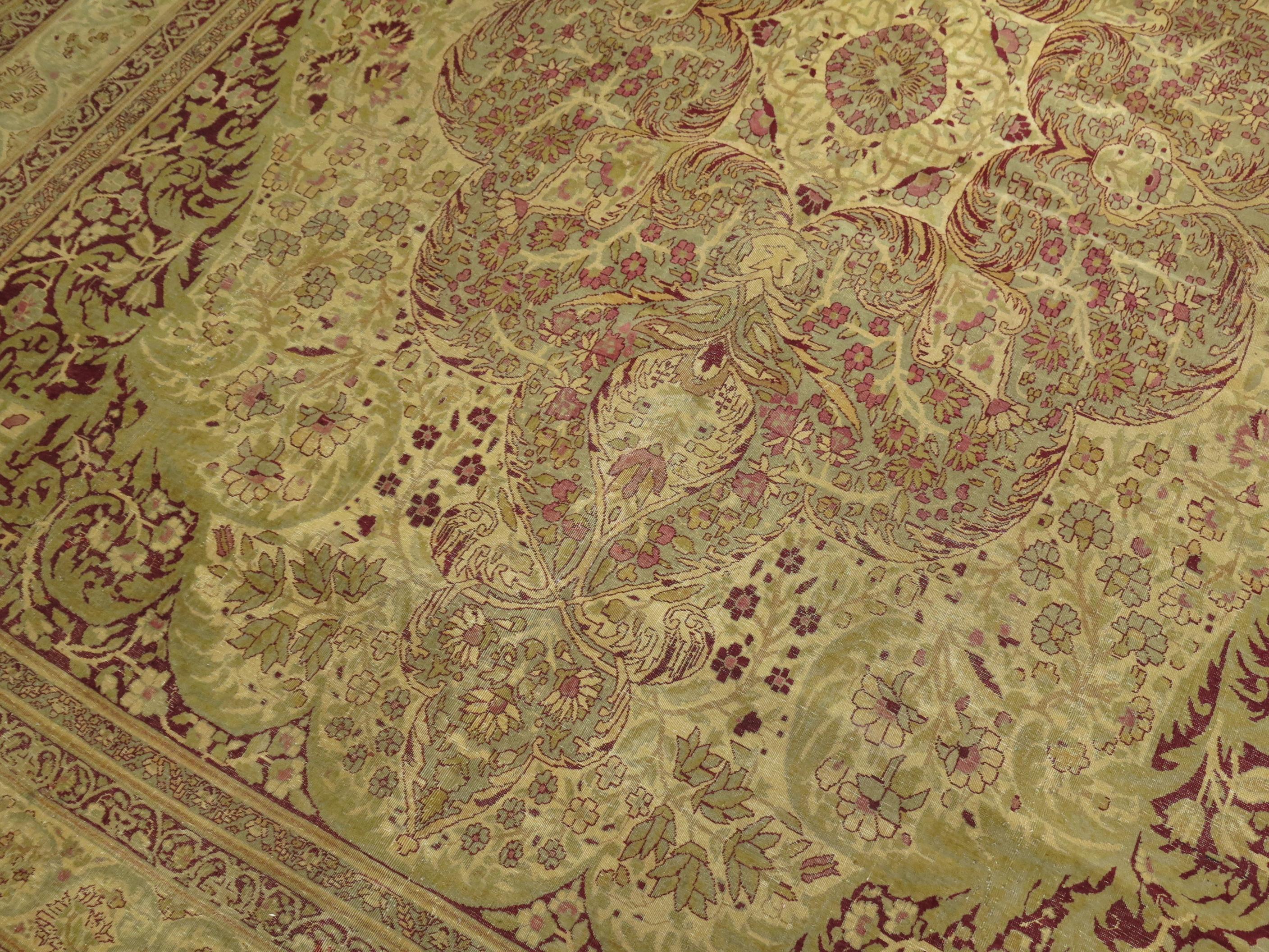 Agra Burgundy Pistachio Green Antique Indian Amritsar Room Size Rug