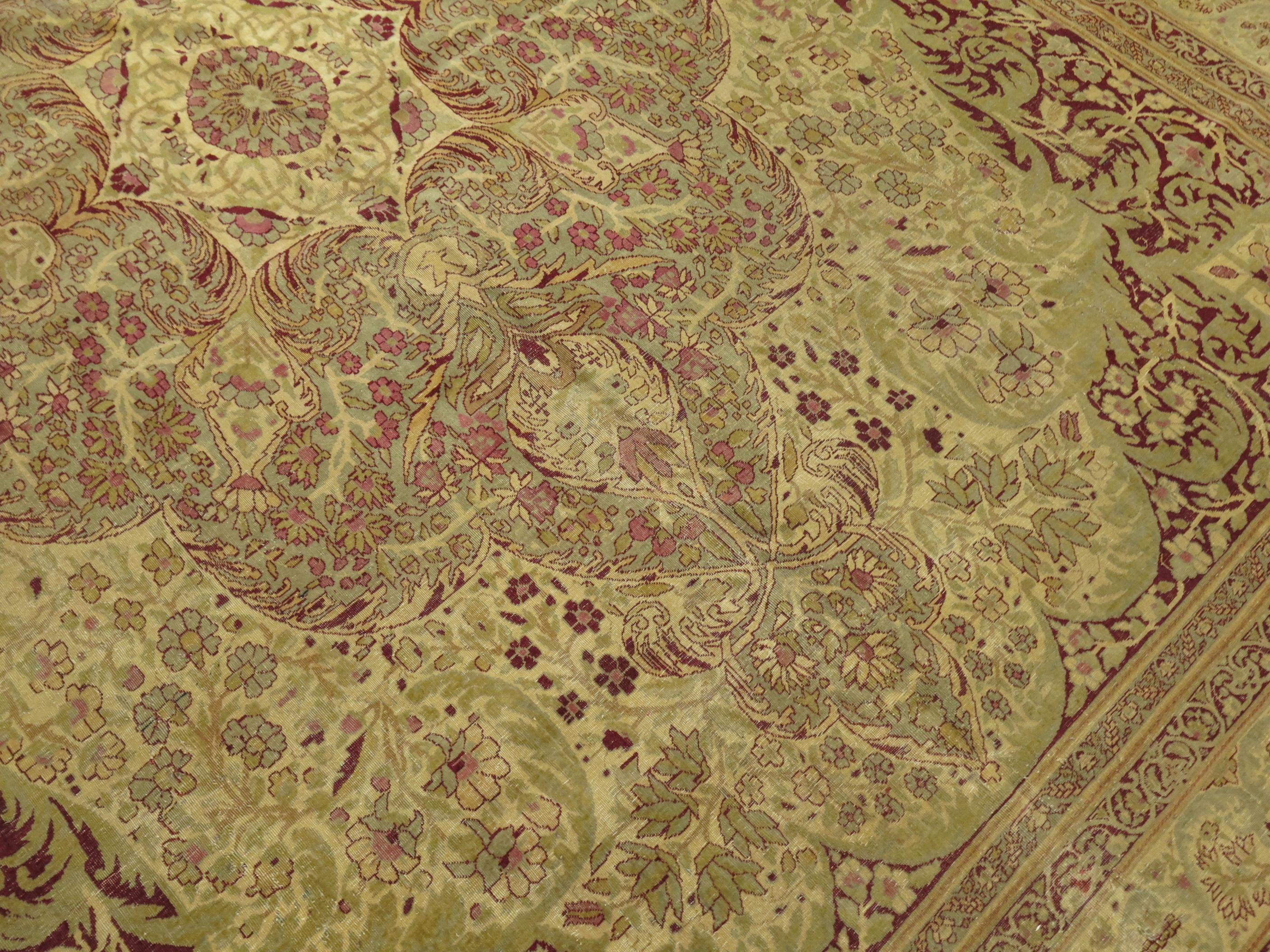 Burgundy Pistachio Green Antique Indian Amritsar Room Size Rug 2