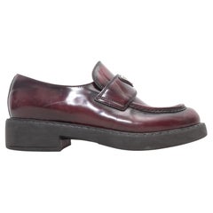 Burgundy Prada Patent Logo Loafers Size 40.5