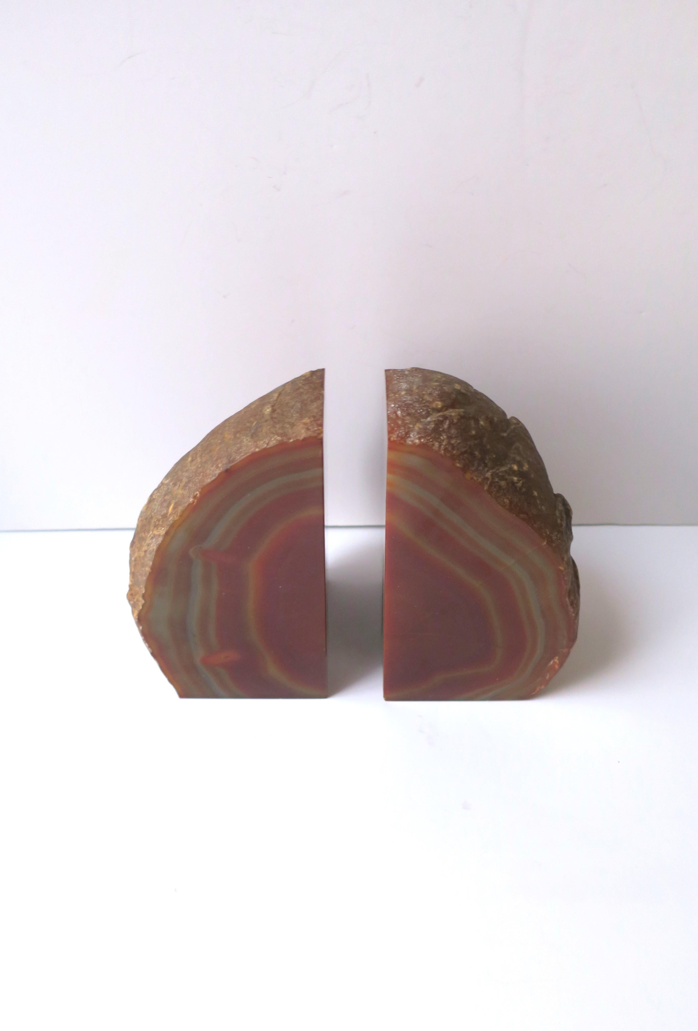 Polished Burgundy Red Agate Onyx Bookends, Pair