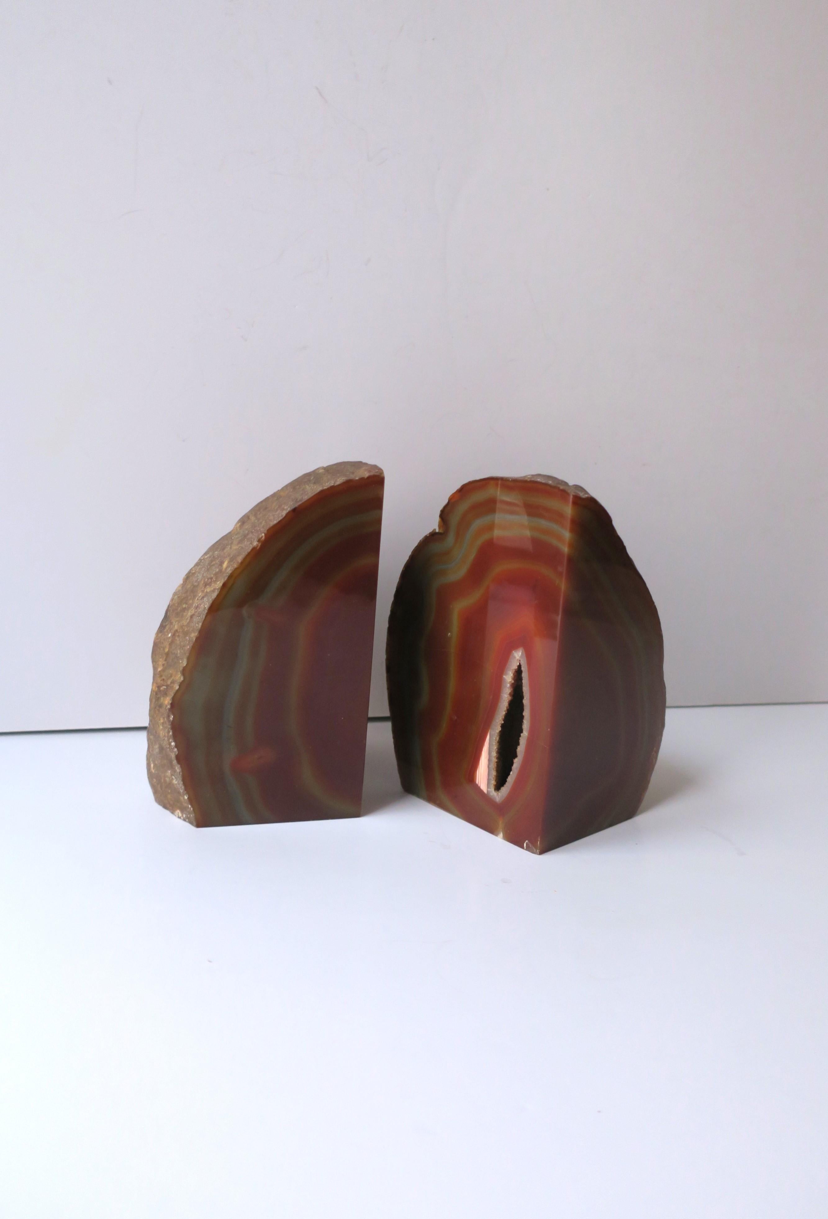 20th Century Burgundy Red Agate Onyx Bookends, Pair