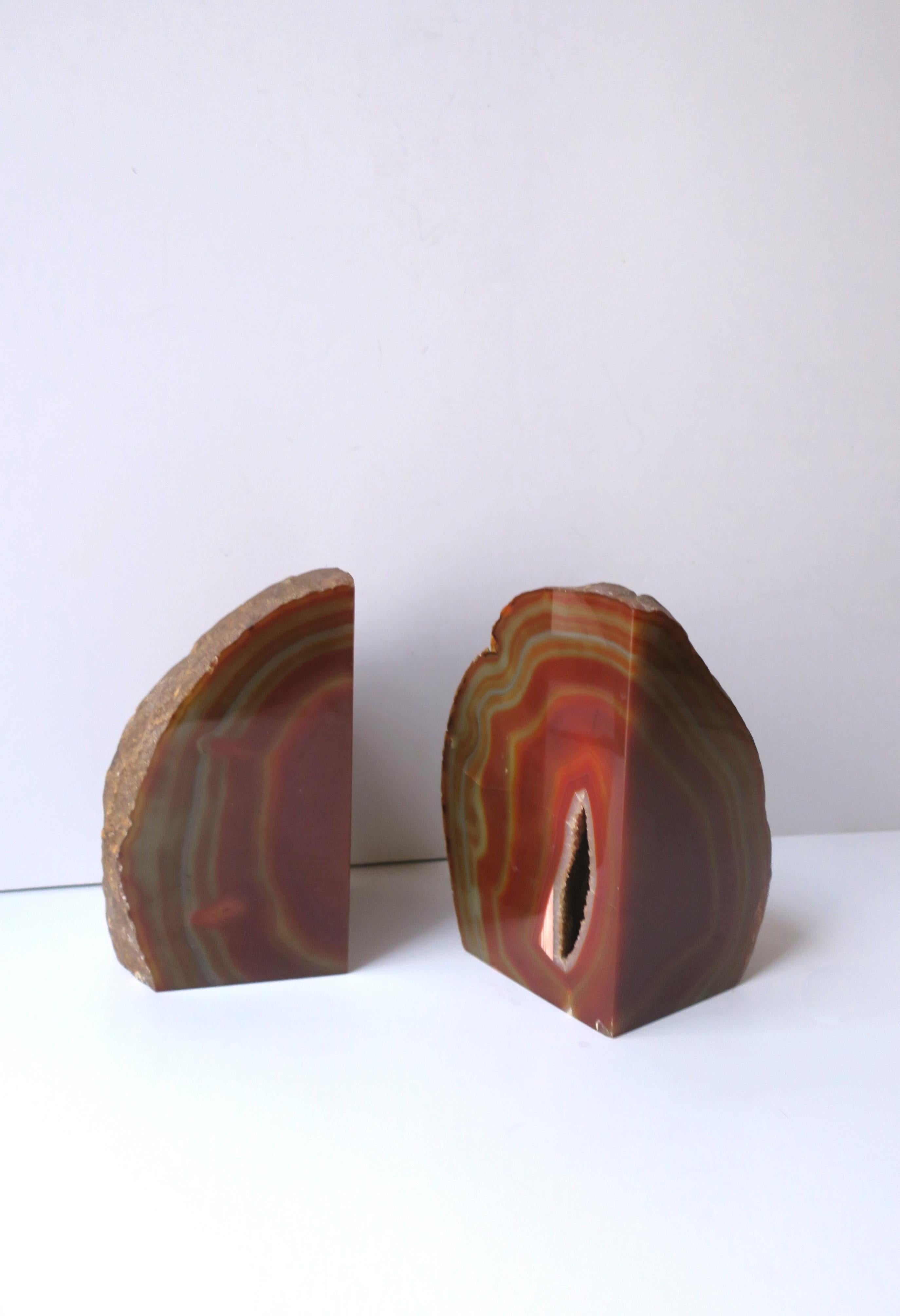 Burgundy Red Agate Onyx Bookends, Pair 1