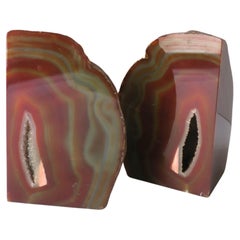 Burgundy Red Agate Onyx Bookends, Pair