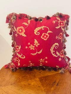 Burgundy Red Embroidered Silk Pillow Feather Down Insert