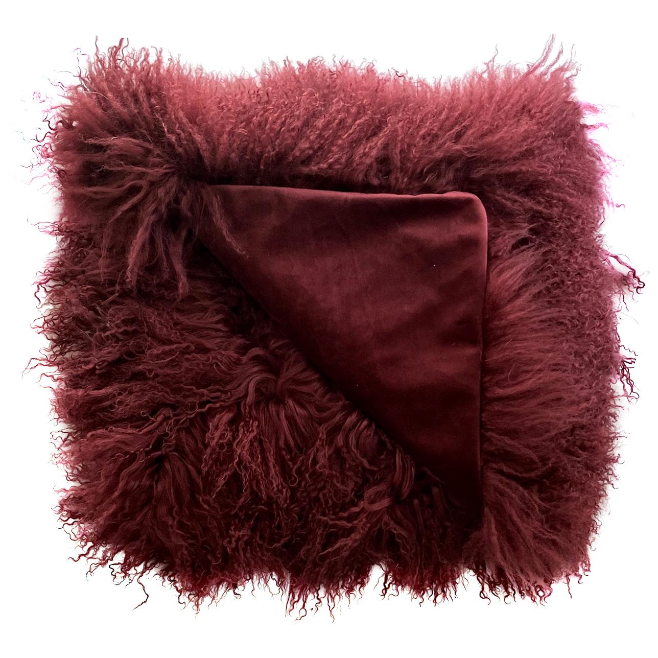 Burgundy Red Fur Throw Blanket, Mongolian Fur