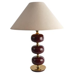 Vintage Burgundy Red Glass and Brass Table Lamp Tranås Stilarmatur, 1960s