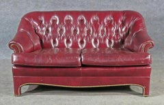 Burgundy Red Leather English Style Chesterfield Settee Loveseat Leathercraft
