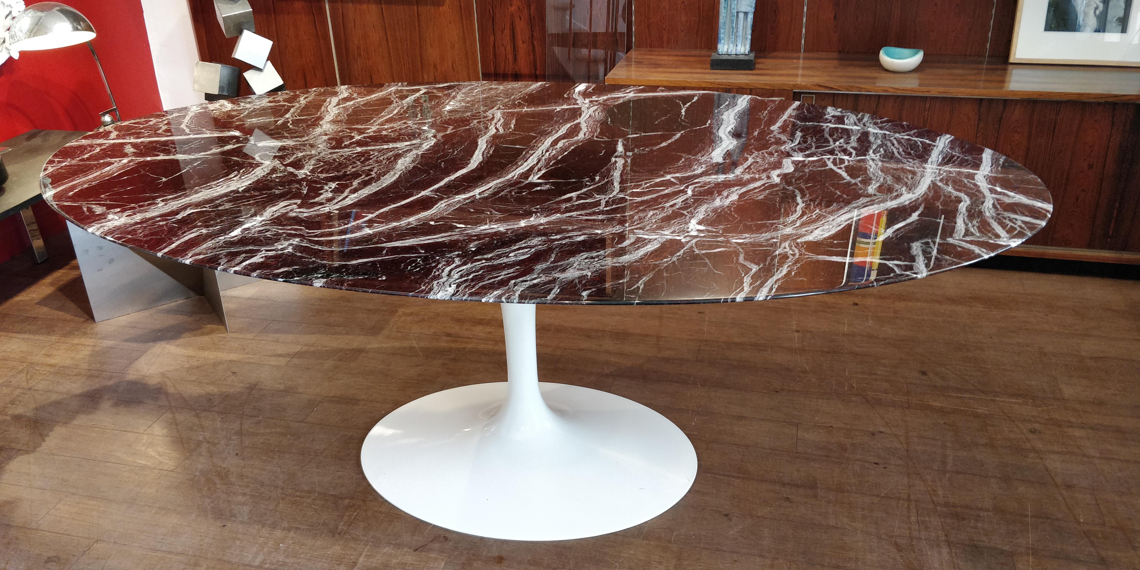 Aluminum Burgundy Red Marble Oval Dining Table by Eero Saarinen for Knoll Studio