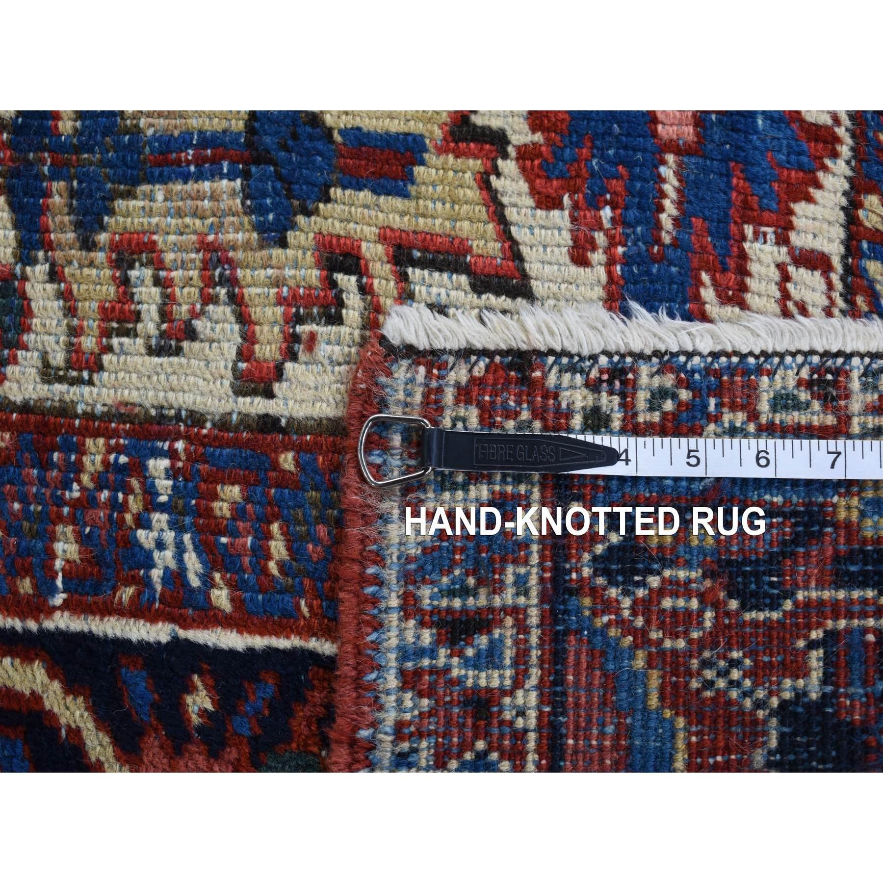 Burgundy Red Pure Wool Hand Knotted Antique Persian Heriz Evenly Worn Clean Rug For Sale 5