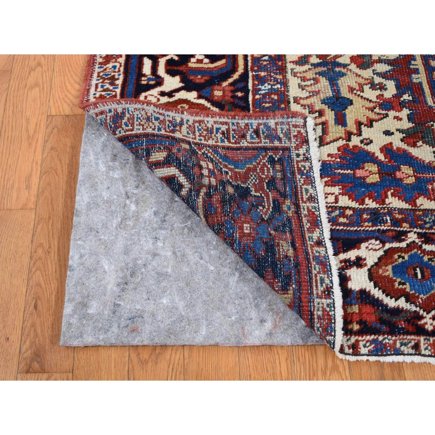 Hand-Knotted Burgundy Red Pure Wool Hand Knotted Antique Persian Heriz Evenly Worn Clean Rug For Sale