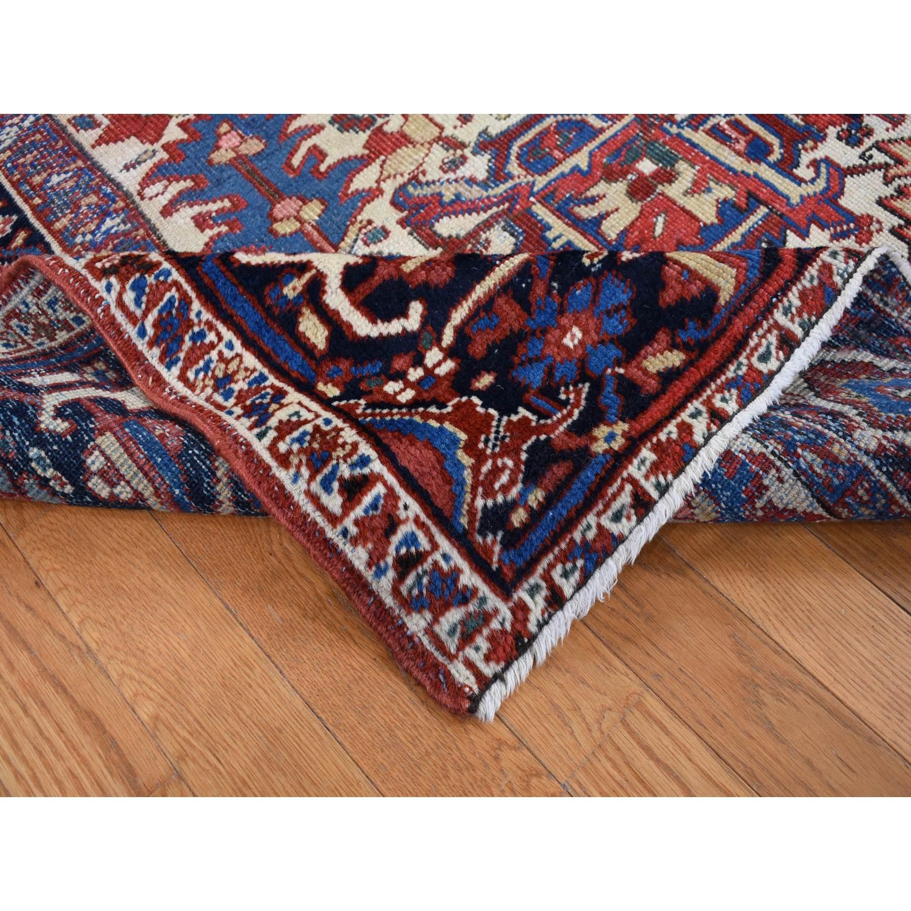 Burgundy Red Pure Wool Hand Knotted Antique Persian Heriz Evenly Worn Clean Rug In Good Condition For Sale In Carlstadt, NJ