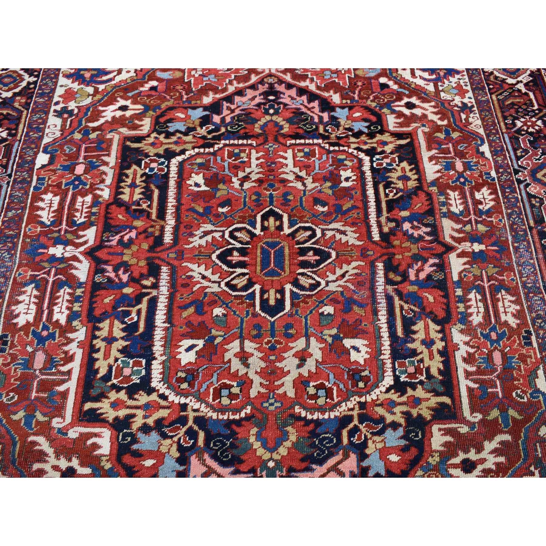Burgundy Red Pure Wool Hand Knotted Antique Persian Heriz Evenly Worn Clean Rug For Sale 2