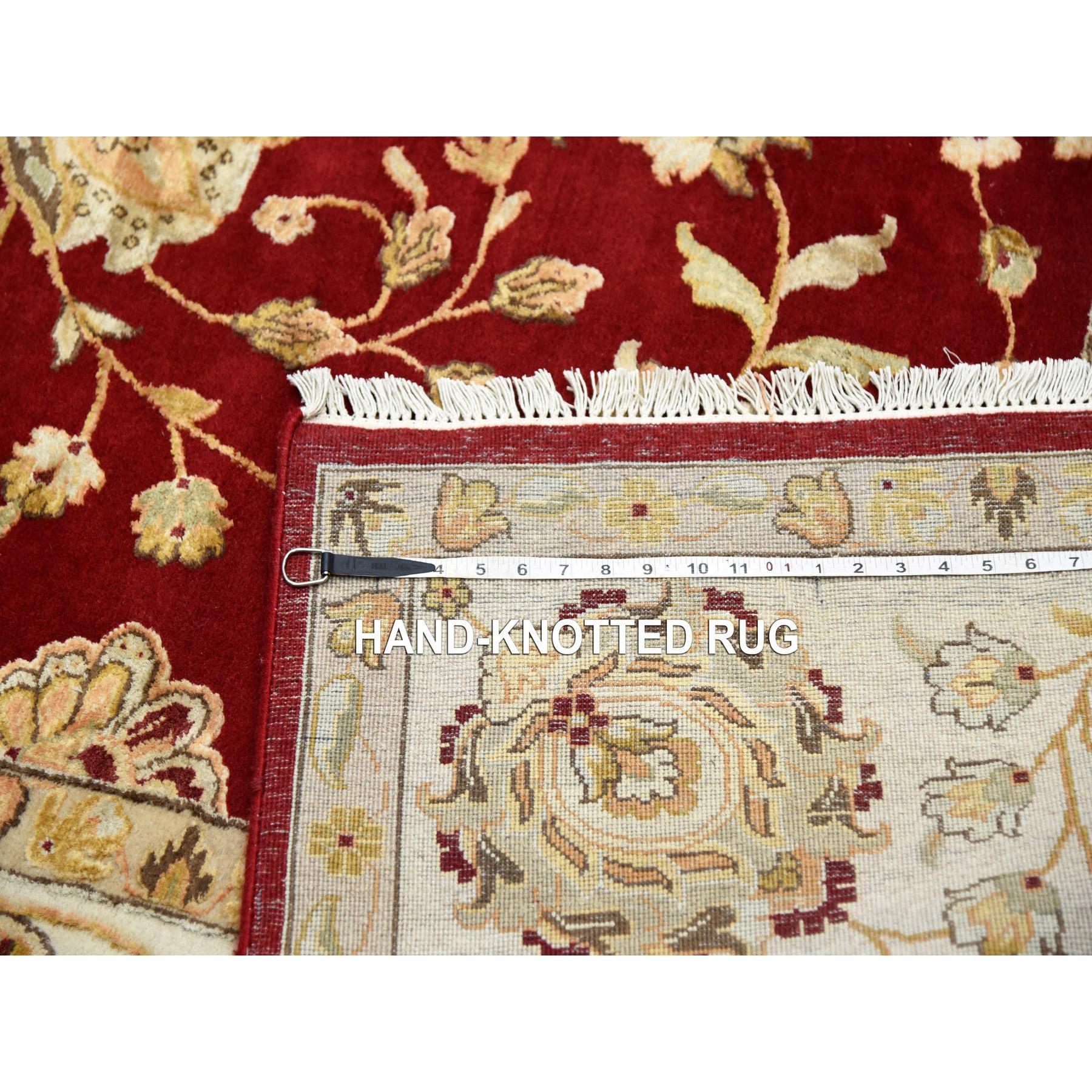 Tappeto rosso borgogna con disegno Rajasthan in lana e seta, annodato a mano, 9'0