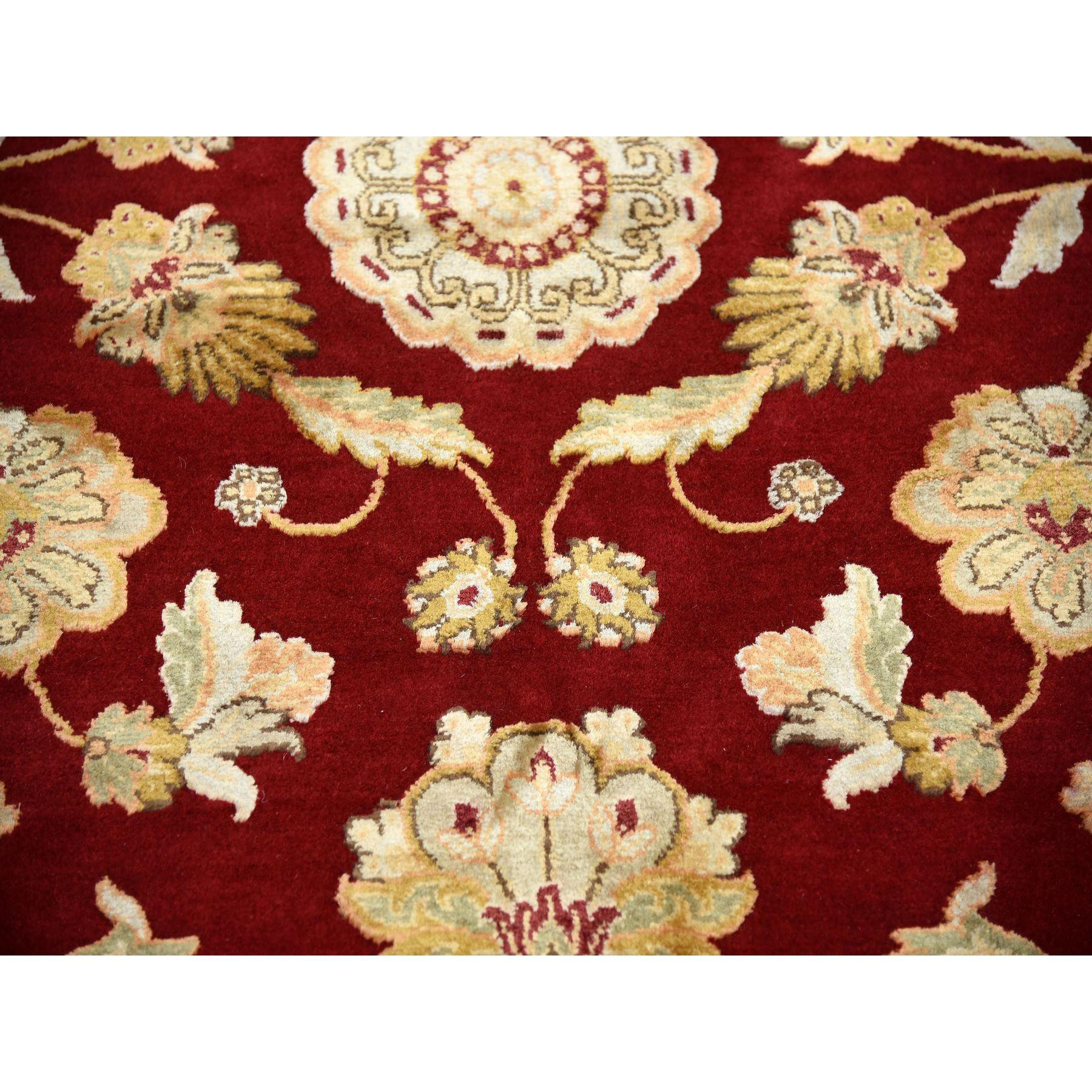 Seta Tappeto rosso borgogna con disegno Rajasthan in lana e seta, annodato a mano, 9'0